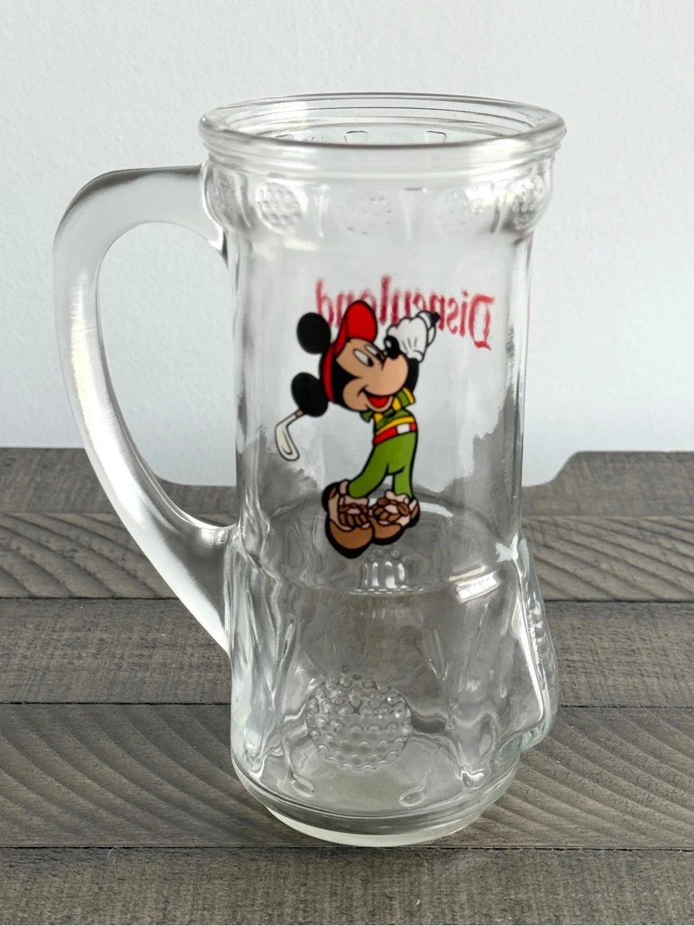 Vintage - Walt Disney World Glass Mug Golfing Mickey Mouse Golf Bag Stein Cup